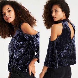 American Eagle NEW Velvet Cold Shoulder Top
